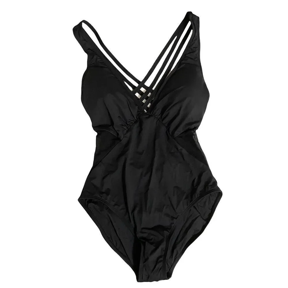 NEW La Blanca Mesh-Merizing Side‎ Mesh Cross-Back Mio One Piece Swimsuits Sz 8